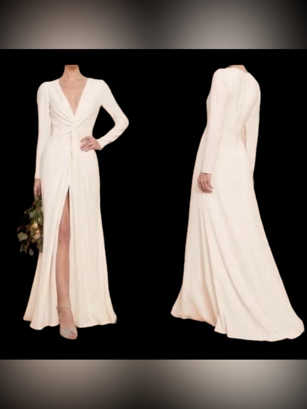 Reformation “Gatsby” dress crepe Long Sleeve Ivory Evening Gown